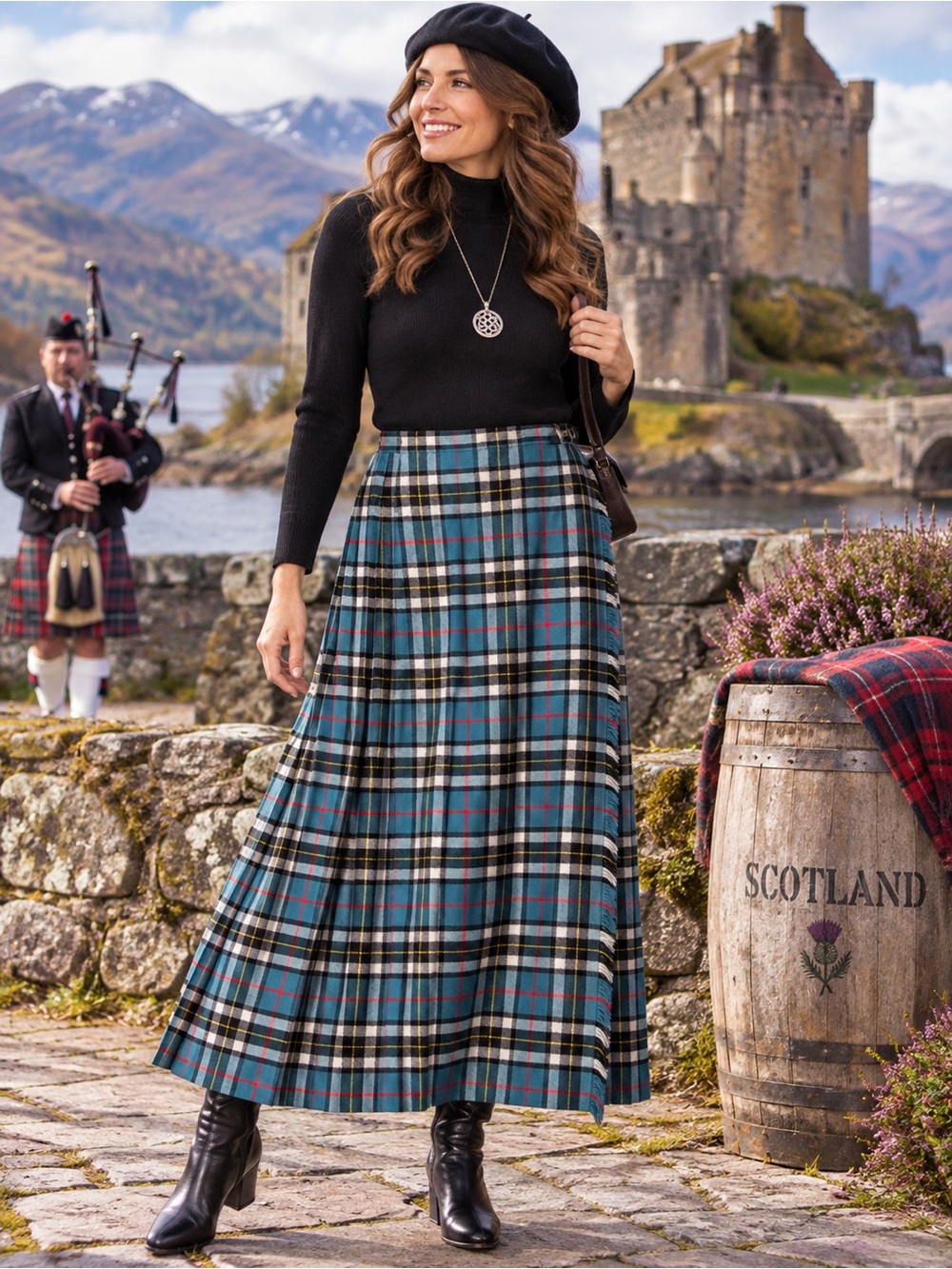 Vintage Edinburgh Textile Co. Scotland Tartan Pleated Fringe Kilt Skirt